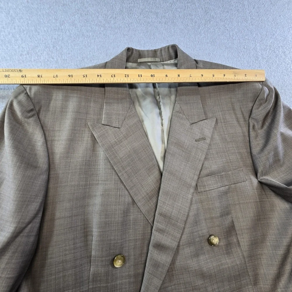 Vintage Lai Chow Tailors Suit Jacket Mens 44R Beige Check Double-Breasted 80s